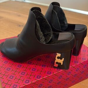 Tory Burch Black Leather Finley Mule Sandals